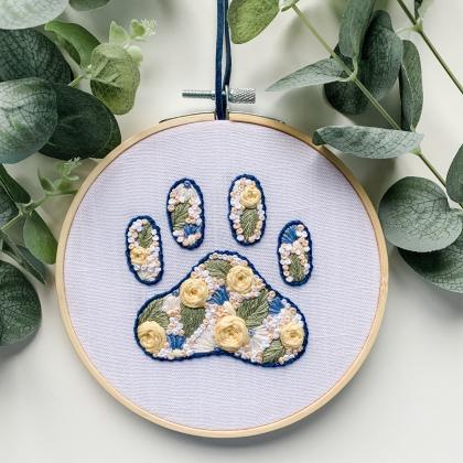 Floral Paw Print Hand Embroidery Pattern | Modern..