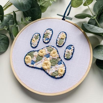 Floral Paw Print Hand Embroidery Pattern | Modern..