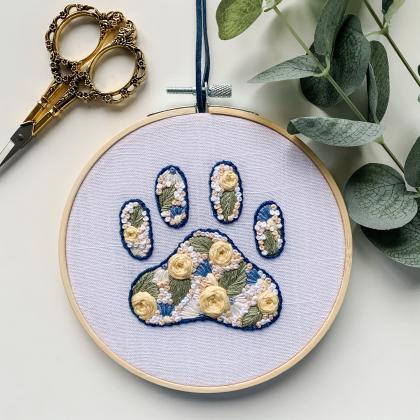 Floral Paw Print Hand Embroidery Pa..