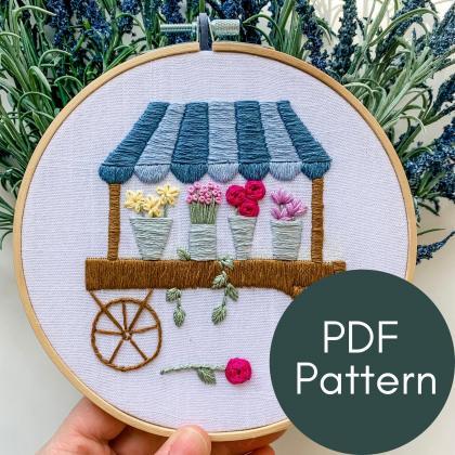 Flower Cart Hand Embroidery Pattern..