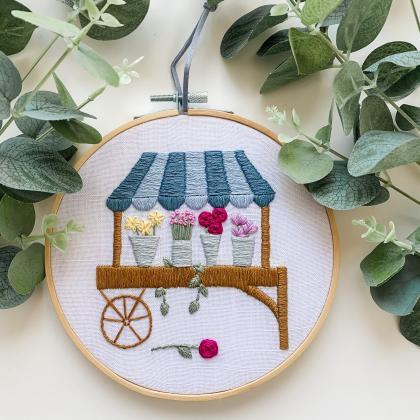 Flower Cart Hand Embroidery Pattern..