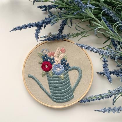 Floral Watering Can | Hand Embroide..