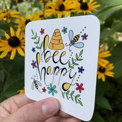 Bee Happy Sticker | Happy Sticker |..