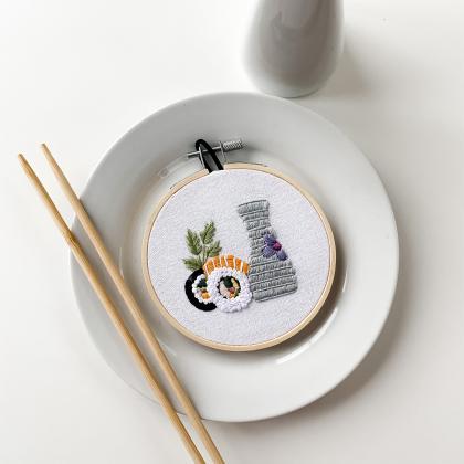 Sushi and Sake Hand Embroidery Patt..