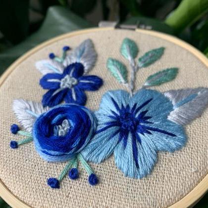 Blue Flower Bundle Embroidery Pattern | Instant..