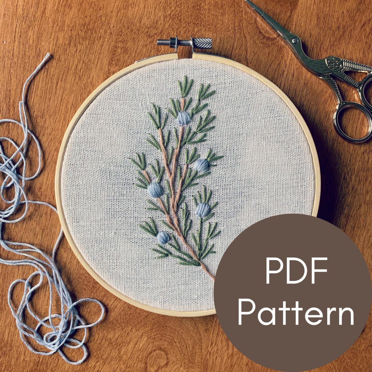 Beginner Botanical Embroidery Pattern | Juniper Branch Embroidery | DIY Hand Embroidery | Printable Pattern | Digital Download | Branch Art
