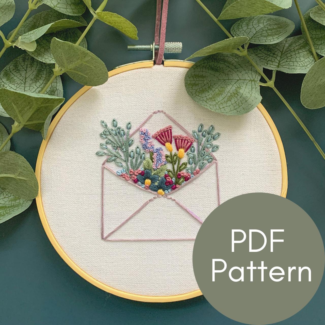 Floral Envelope Hand Embroidery Pattern | Stationery Embroidery | Love Letter Embroidery | Modern Embroidery | Mother's Day | Floral