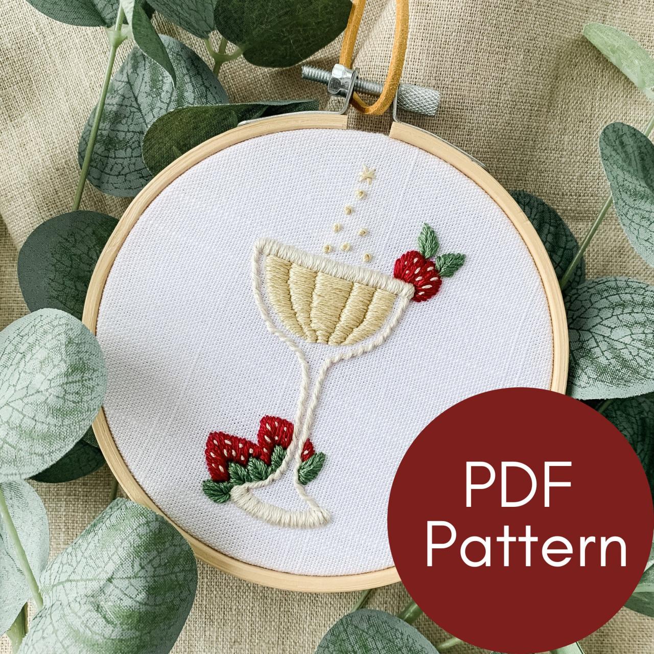 Champagne and Strawberries Hand Embroidery Pattern | Modern Embroidery | Happy Hour | Cheers | Celebration | Pop the Champagne | Wedding