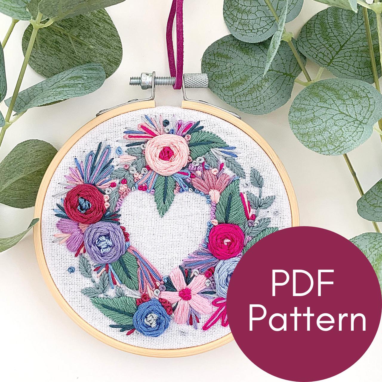 Heart Garden Valentine's Hand Embroidery Pattern | Floral Heart | Modern Embroidery | Digital Download | Corazon | Blooming Garden | DIY