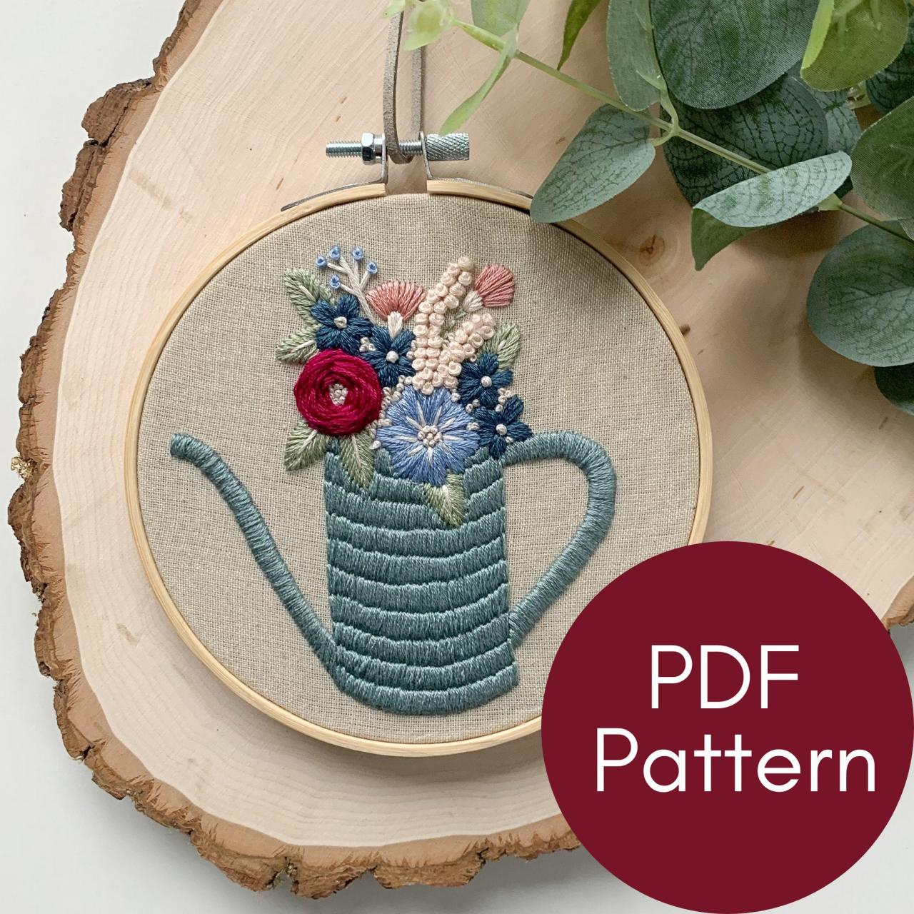 Floral Watering Can | Hand Embroidery Pattern | Gardening Pattern | Modern Embroidery | DIY Mother's Day Gift | Gifts for Gardeners | Blooms