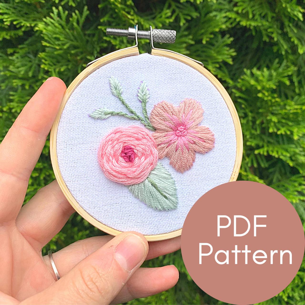 Delicate Blooms Hand Embroidery Pattern | Beginner Embroidery | Modern Embroidery | Learn Embroidery | DIY Baby Shower Gift | Pink Roses