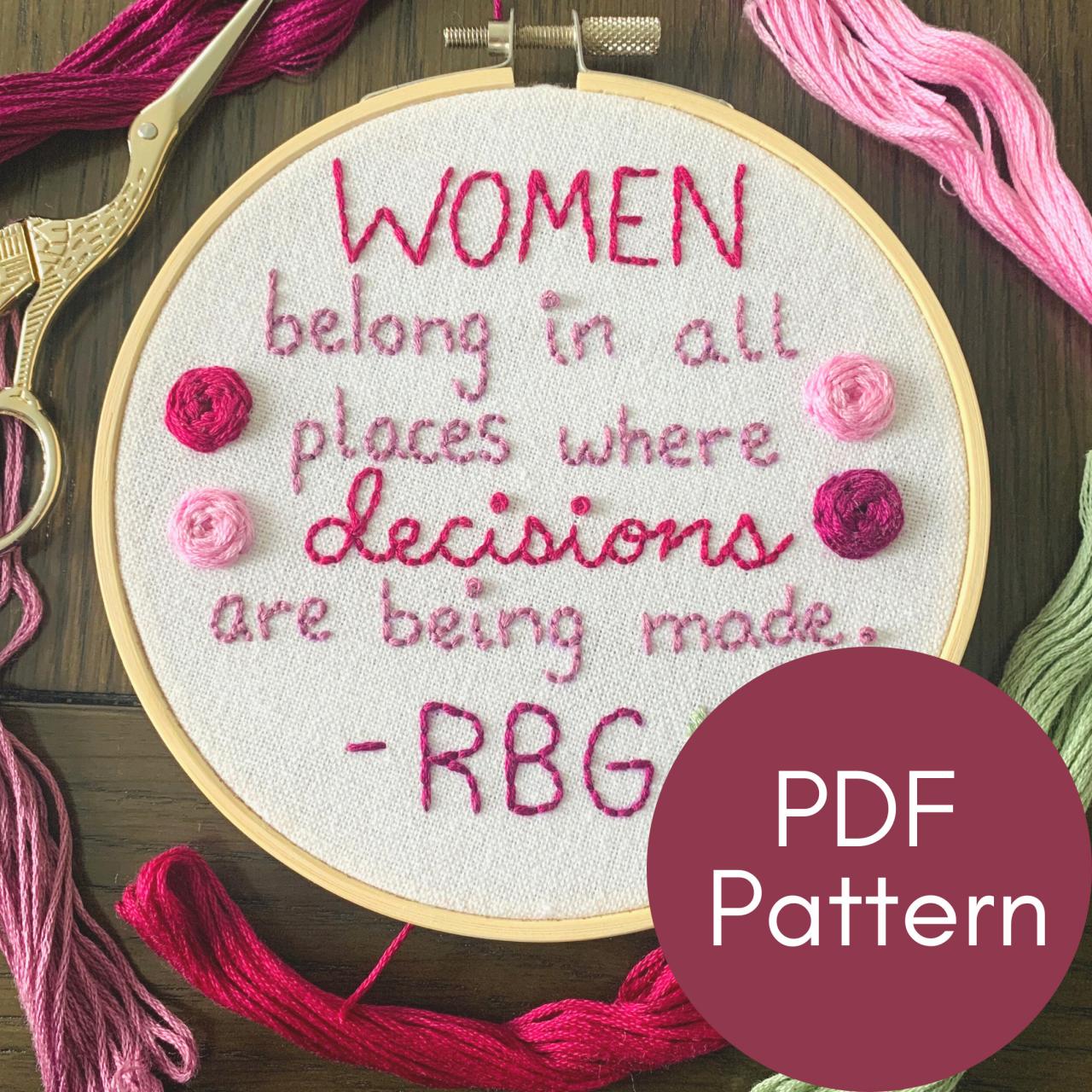 RBG Quote | RBG Embroidery | Hand Embroidery | Beginner Embroidery | Ruth Bader Ginsburg | Feminism Embroidery | Female Empowerment Gift
