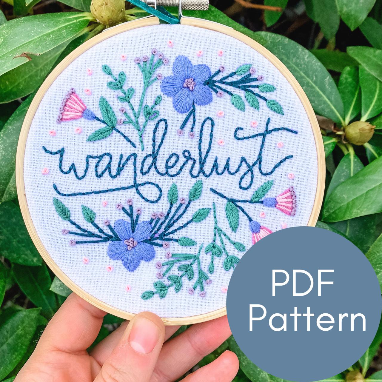 Wanderlust Embroidery Pattern | Hand Embroidery Pattern | Digital Download | Travel Embroidery | Modern Embroidery | Wanderer | DIY Art