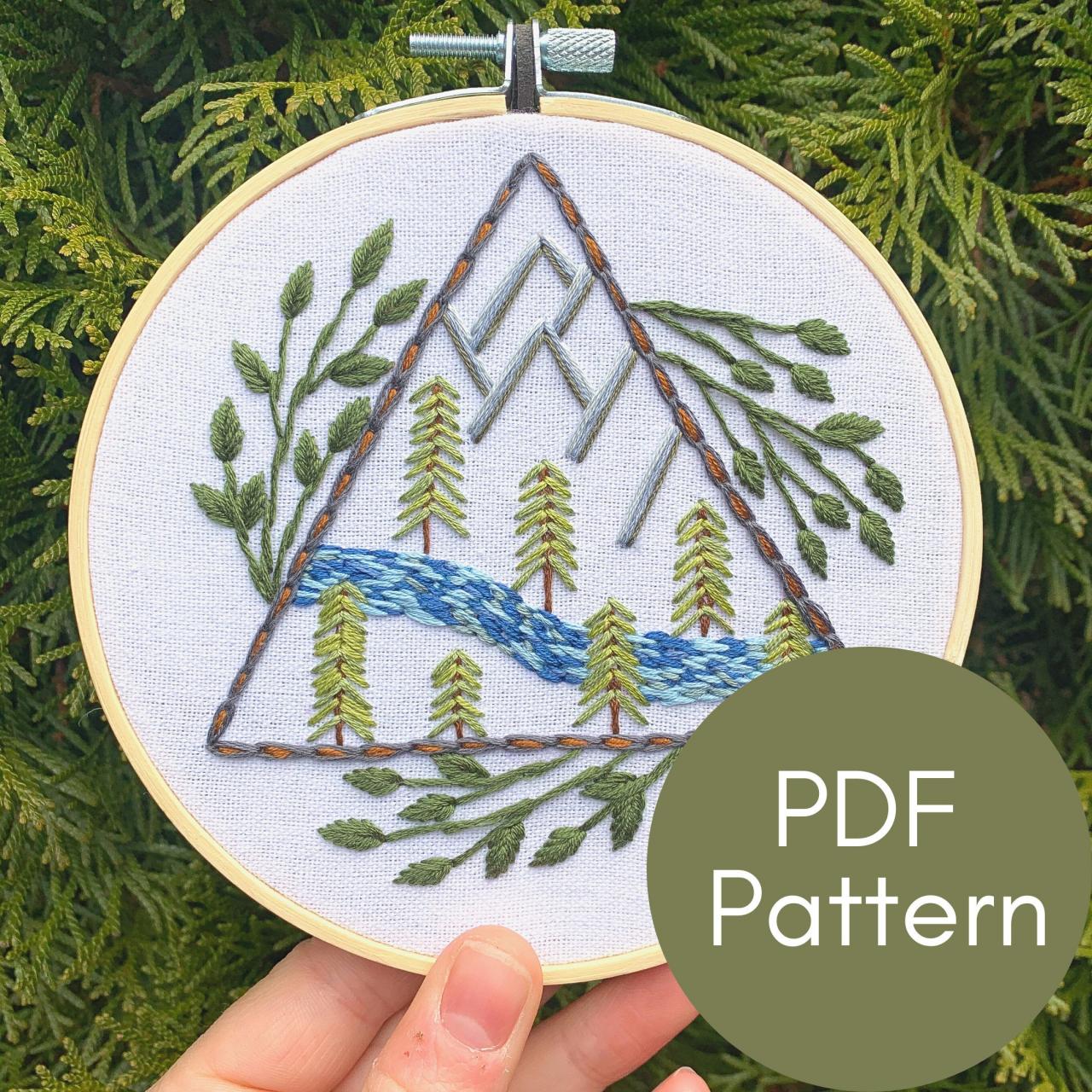 Abstract Nature Scene Hand Embroidery Pattern | Mountain Embroidery | Forest Embroidery | Modern Embroidery | Digital Download | Nature Art