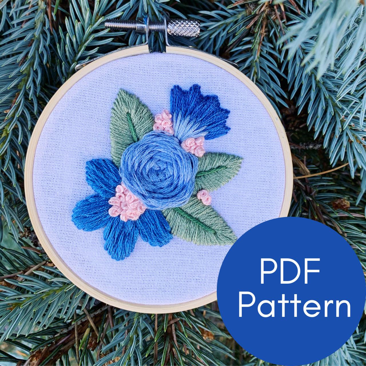 Blue Rose Embroidery Pattern | Printable Instant Download Pattern | Modern Embroidery | Floral Embroidery Pattern | DIY Embroidery | Guide
