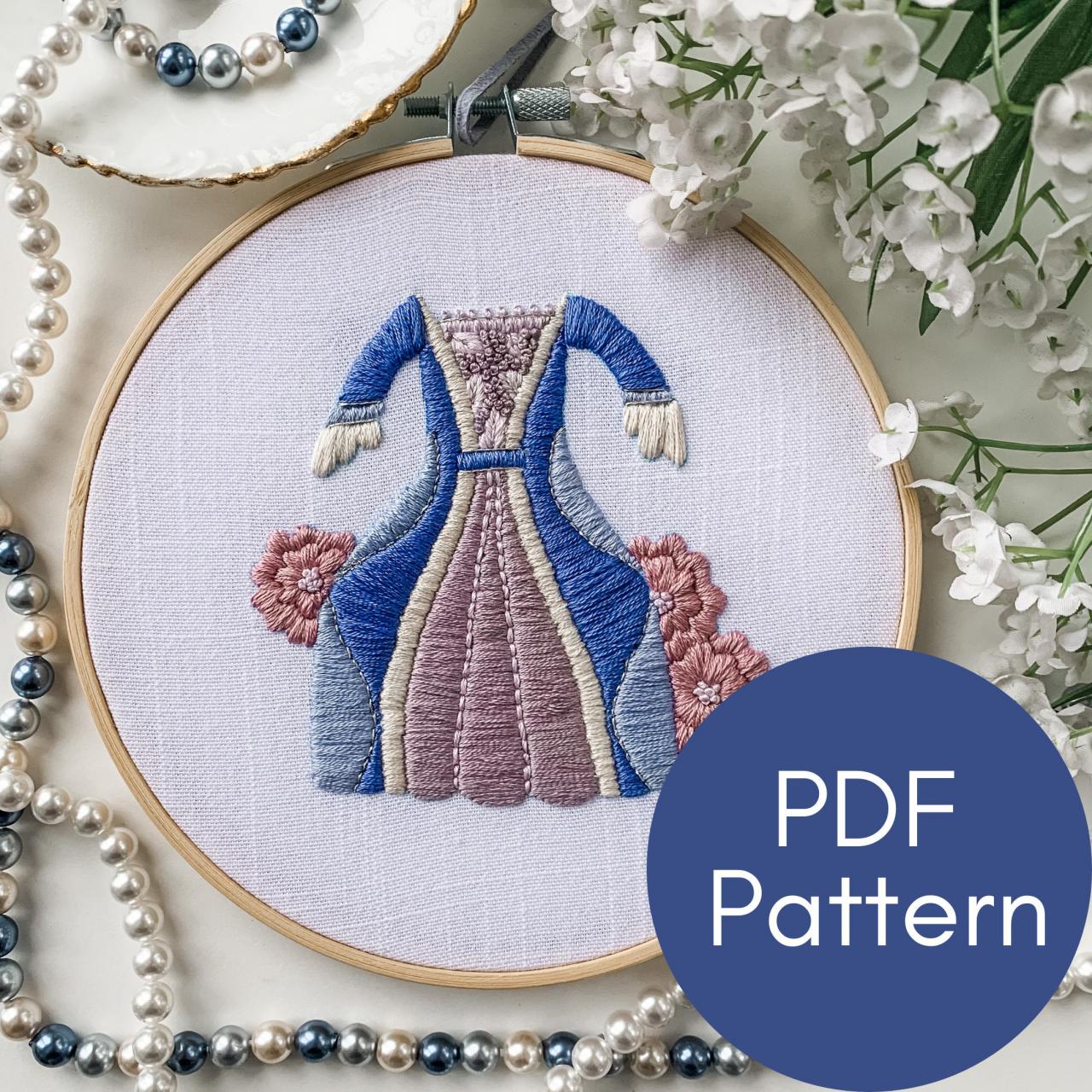 1770s Dress Hand Embroidery Pattern | Fancy Dress Embroidery | Modern Embroidery | Bridgerton-Inspired | Gown | Learn Embroidery | Florals