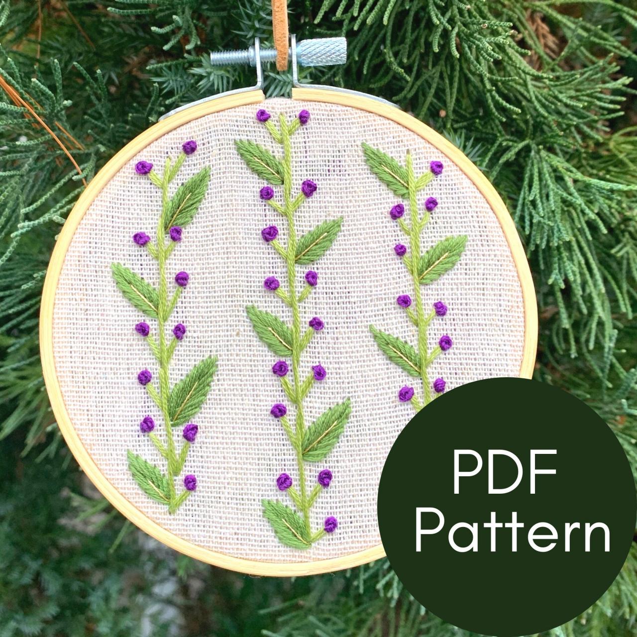 Berries and Vines Embroidery Pattern | Hand Embroidery Pattern | DIY Ornament | Embroidery Guide | Botanical Embroidery | DIY Gift | Art