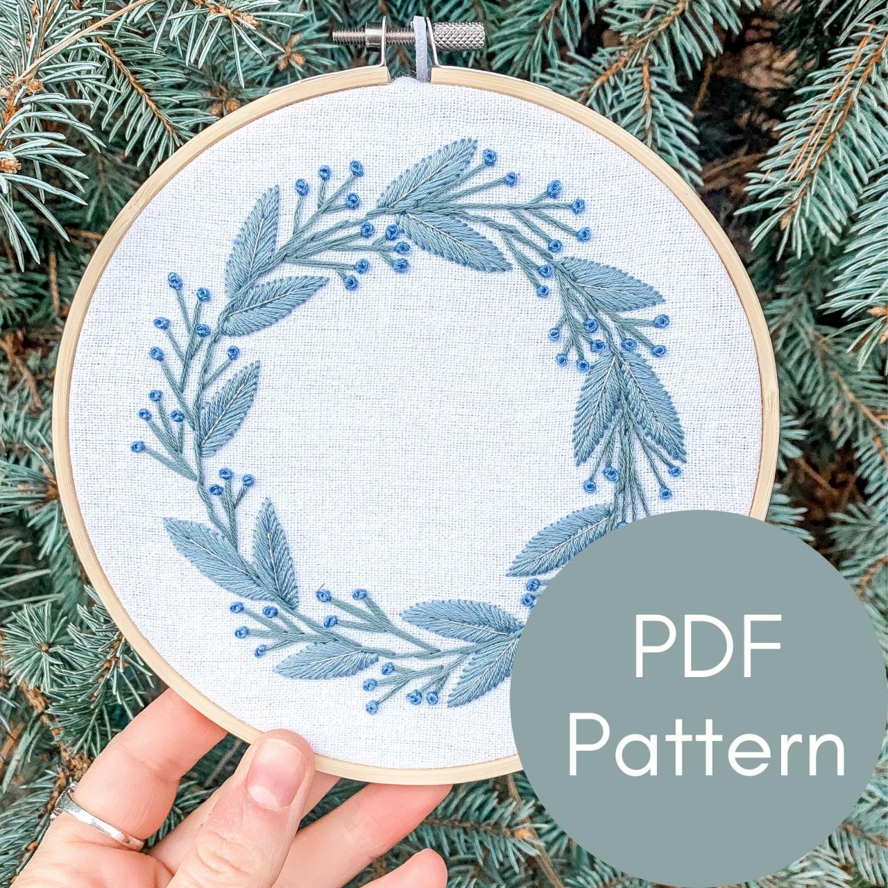 Winter Wreath Embroidery Pattern | Hand Embroidery Pattern | Botanical Embroidery | Christmas Embroidery | Beginner Embroidery | Wreath Art.