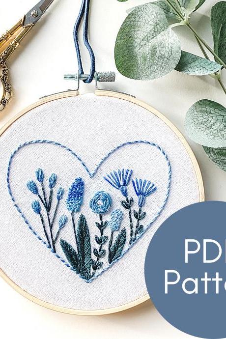 Floral Heart Valentine's Hand Embroidery Pattern | DIY Valentine's Gift | Digital Download | Valentine's Garden | Floral Embroidery | Blooms