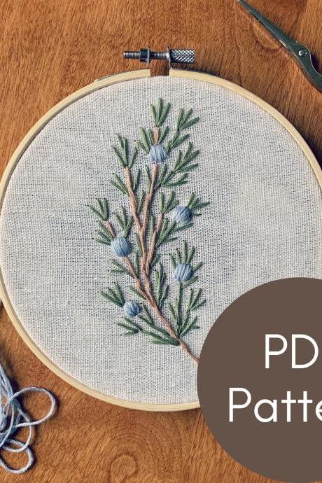Beginner Botanical Embroidery Pattern | Juniper Branch Embroidery | DIY Hand Embroidery | Printable Pattern | Digital Download | Branch Art