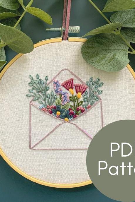 Floral Envelope Hand Embroidery Pattern | Stationery Embroidery | Love Letter Embroidery | Modern Embroidery | Mother's Day | Floral Pattern