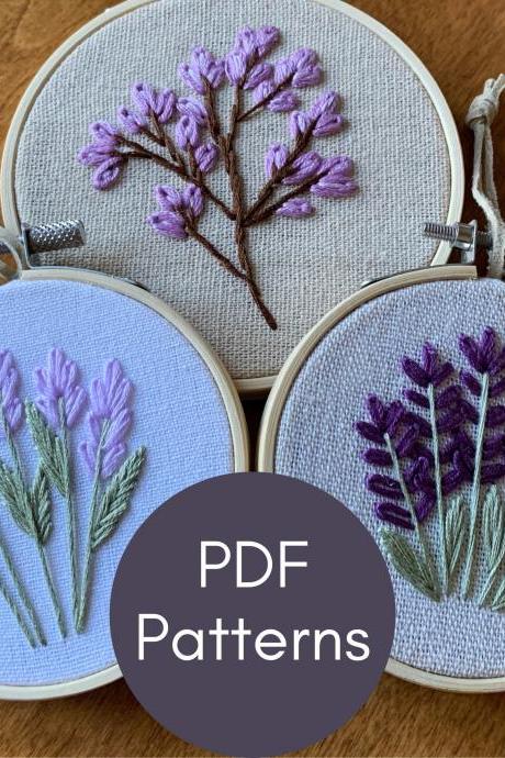 Lavender Hand Embroidery Pattern Pack | Beginner Embroidery Pack | Botanical Embroidery | Modern Embroidery | Floral Embroidery | Dainty Art