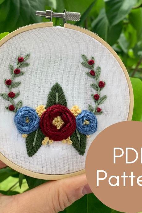 Simple Rose Wreath Embroidery Pattern | Beginner Embroidery | DIY Embroidery | Hand Embroidery Pattern | Instant Download Embroidery Pattern