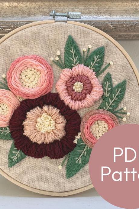 Full Bouquet Embroidery Pattern | DIY Embroidery | Digital Download | Printable Pattern | Floral Embroidery | Embroidered Flowers | DIY Gift