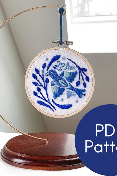 Scandinavian Folk Art Bird Hand Embroidery Pattern | Beginner Embroidery | DIY Embroidery Ornament | Modern Embroidery | Animal Embroidery