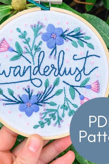 Wanderlust Embroidery Pattern | Hand Embroidery Pattern | Digital Download | Travel Embroidery | Modern Embroidery | Wanderer | DIY Art