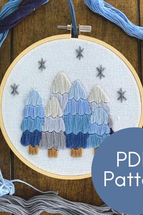 Winter Wonderland Embroidery Pattern | Forest Embroidery Pattern | Digital Download | DIY Embroidery | Beginner Embroidery | Tree Artwork