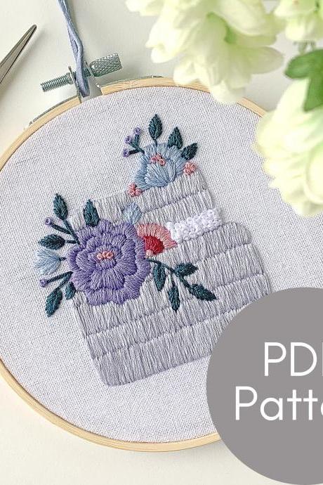 Wedding Cake Hand Embroidery Pattern | PDF Pattern | Wedding Embroidery | Beginner Embroidery | DIY Wedding Gift | Floral Wedding Cake | Art