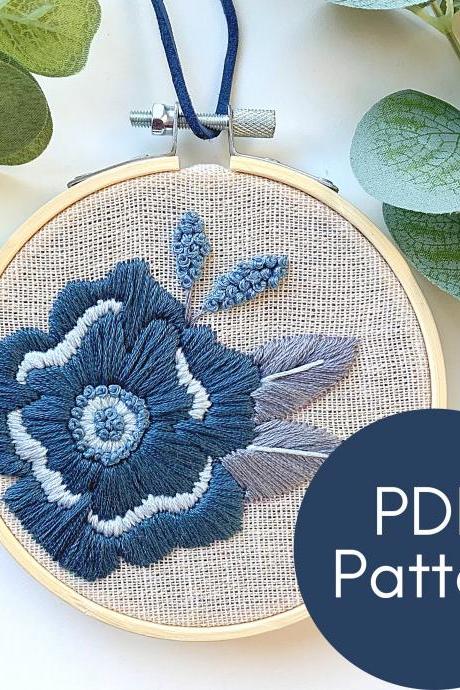 Blue Anemone Hand Embroidery Pattern | Digital Download | Floral Embroidery | Botanical Embroidery | Modern Embroidery | Blue Blooms | Art