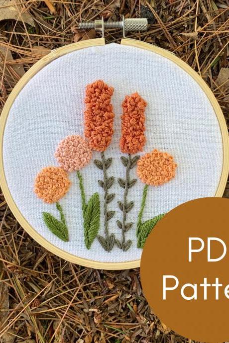 Fluffy Embroidery Flowers | Embroidery Pattern | Modern Embroidery Pattern | Digital Download | Printable Embroidery | Floral Embroidery