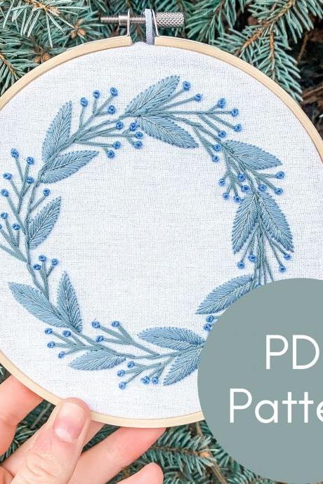 Winter Wreath Embroidery Pattern | Hand Embroidery Pattern | Botanical Embroidery | Christmas Embroidery | Beginner Embroidery | Wreath Art.
