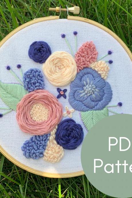 Spring Bouquet Embroidery Pattern | Embroidery Guide | Digital Download Embroidery | Printable Pattern | Modern Embroidery | DIY Flowers.