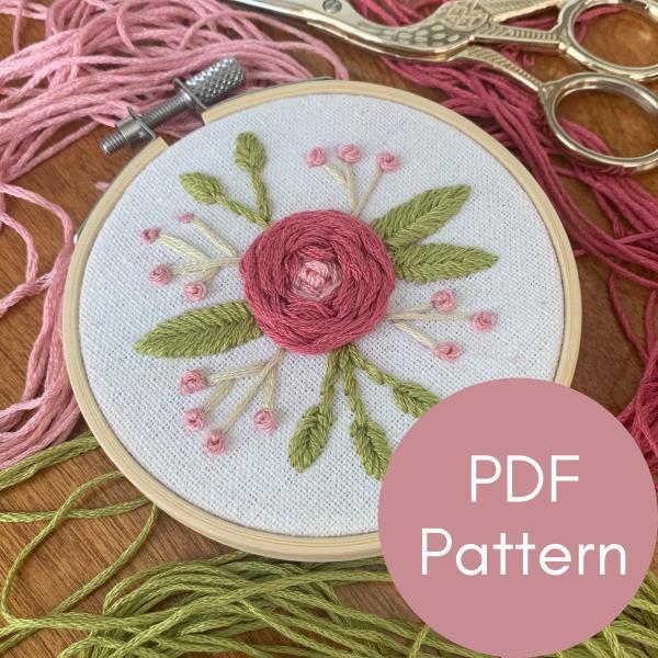 English Rose Embroidery Pattern | PDF Embroidery Pattern | Downloadable Embroidery | Instant Download Embroidery Pattern | Floral Embroidery