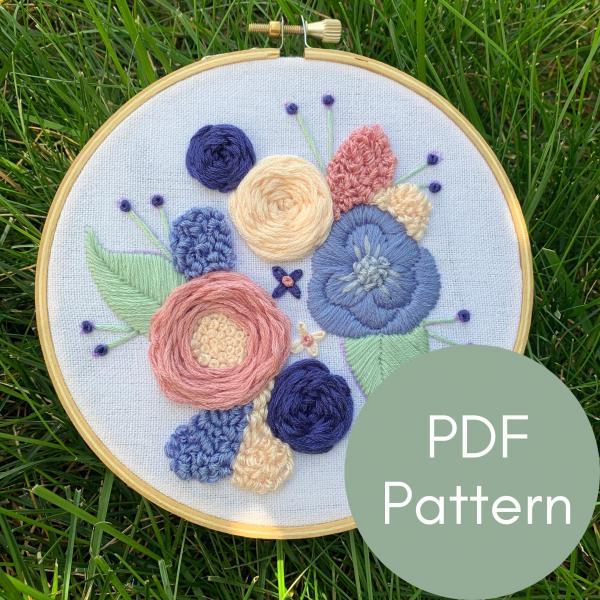 Spring Bouquet Embroidery Pattern | Embroidery Guide | Digital Download Embroidery | Printable Pattern | Modern Embroidery | DIY Flowers.